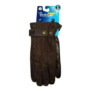NWT Isotoner Mens Brown Smart Touch Genuine Leather Gloves, Large